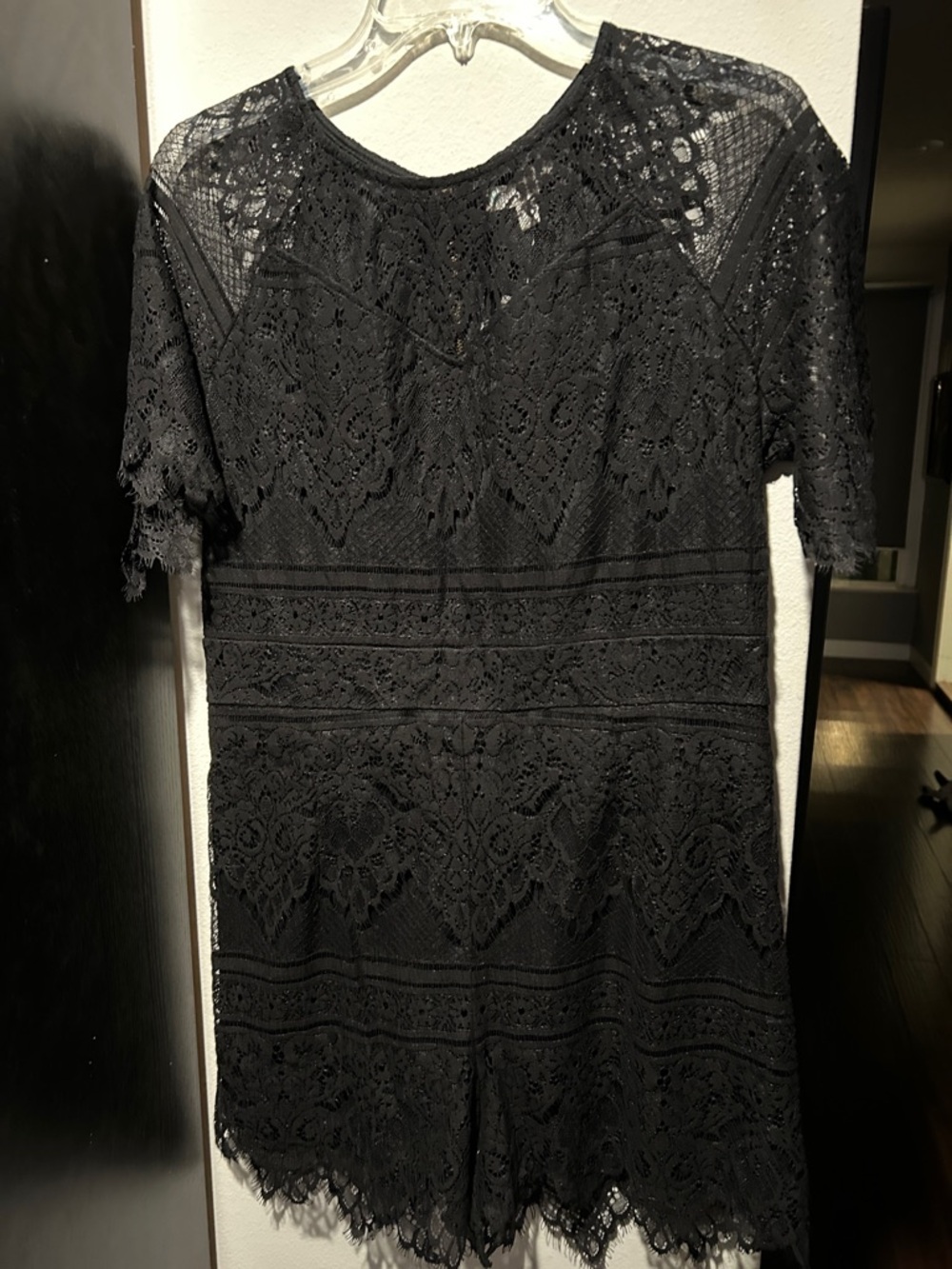 love, Fire Black Lace Short Romper - Scalloped Hem Jumpsuit